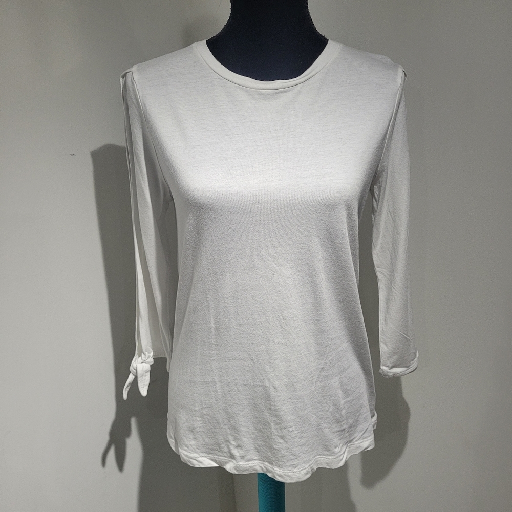 Banana Republic Women's Slit Sleeve Cotton Blend Designer Tee Small White Basics